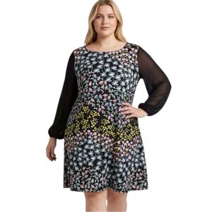 Nanette Lepore Sz 28 Dress Lovely Spring Summertime Floral Print Sheer Sleeves